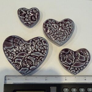 Set of 4 Textured Ceramic Heart Magnets - Deep Purple